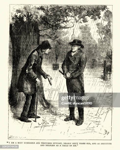 dickens, nicholas nickleby, a most miserable and wretched outcast - asking for help stock illustrations