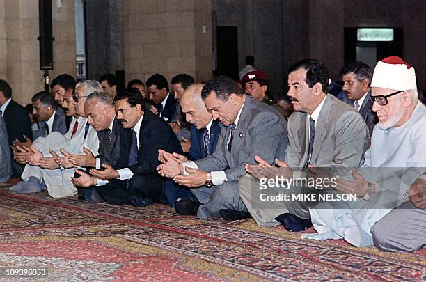 Grand Sheik of Al-Azhar, Iraqi President Saddam Hussein, Egyptian President Hosni Mubarak, Jordanian King Hussein and North Yemeni President Ali...