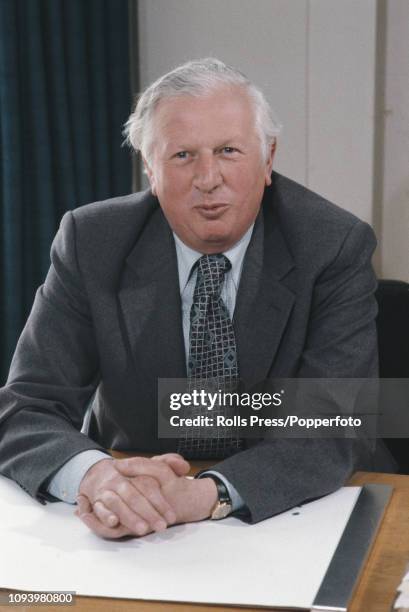 British Conservative Party politician and Secretary of State for Employment, Jim Prior pictured seated at his desk in London on 8th May 1979.