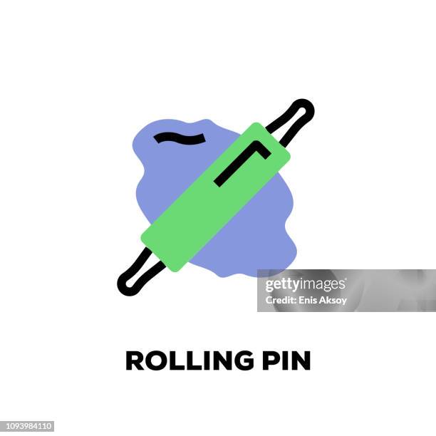 rolling pin line icon - rolling dough stock illustrations