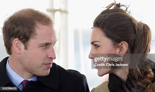 Kate Middleton and Prince William smile as they visit Trearddur Bay Lifeboat Station at Anglesey on February 24, 2011 in Trearddur, Wales. The newly...