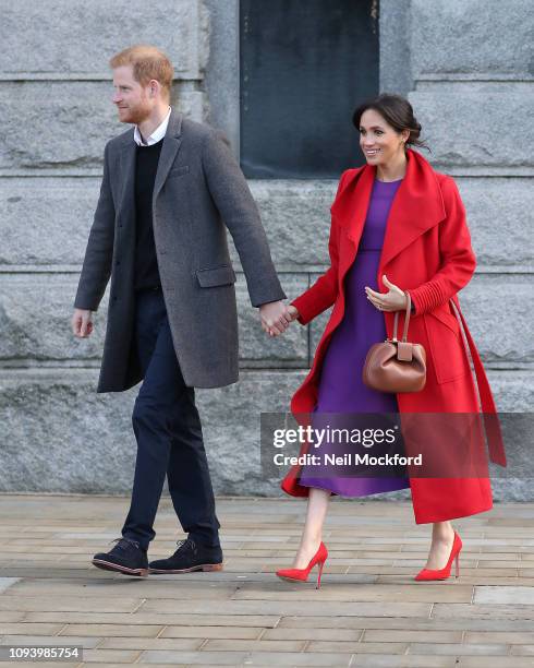 Prince Harry, Duke of Sussex and Meghan, Duchess of Sussex visit Hamilton Square on January 14, 2019 in Birkenhead, United Kingdom.