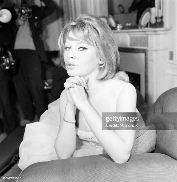 Annette Stroyberg, Danish actress, in London, Sunday 14th December 1958. Annette is in the UK for a screen test, she is hoping for a role in new film...