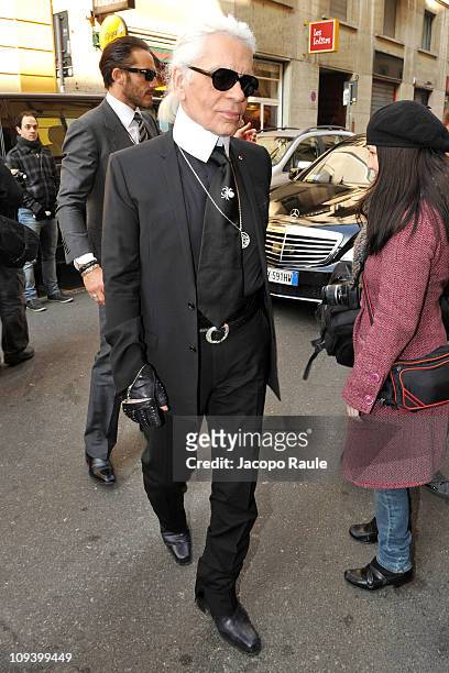 Karl Lagerfeld attends the Fendi fashion show as part of Milan Fashion Week Womenswear Autumn/Winter 2011 on February 24, 2011 in Milan, Italy.