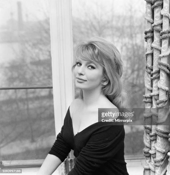 Annette Stroyberg, Danish actress, in London, Sunday 14th December 1958. Annette is in the UK for a screen test, she is hoping for a role in new film...