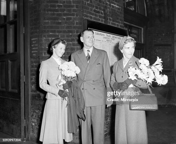 Fifteen year old Princess Margrethe of Denmark, pictured with her father, King Frederik, and mother Queen Ingrid of Denmark. Princess Margrethe, who...