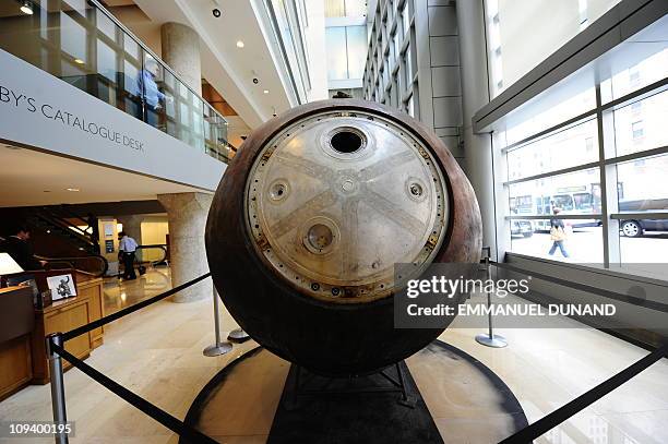 The Vostok 3KA-2, a 1961 Soviet space capsule is on display at Sothebys in New York, February 24, 2011. Vostok 3KA-2 blasted into space on 25 March...
