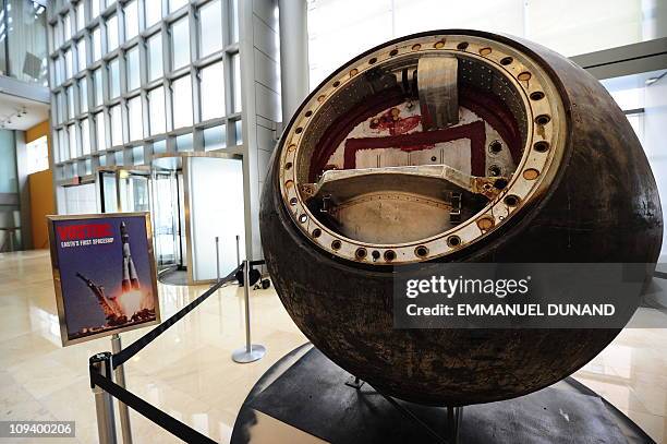 The Vostok 3KA-2, a 1961 Soviet space capsule is on display at Sothebys in New York, February 24, 2011. Vostok 3KA-2 blasted into space on 25 March...