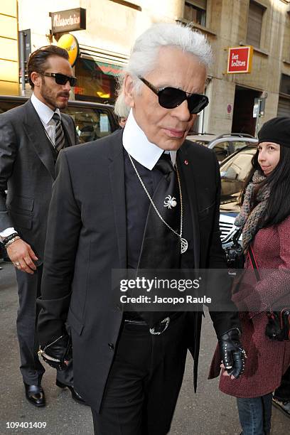 Karl Lagerfeld attends Fendi fashion show as part of Milan Fashion Week Womenswear Autumn/Winter 2011 on February 24, 2011 in Milan, Italy.