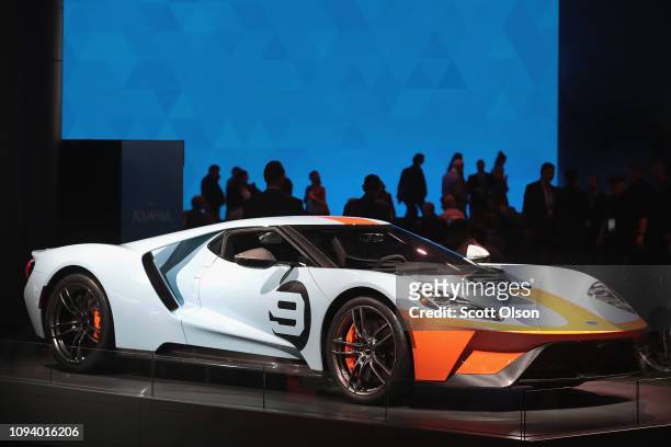 Ford GT is displayed at the North American International Auto Show on January 14, 2019 in Detroit, Michigan. The show is open to the public from...