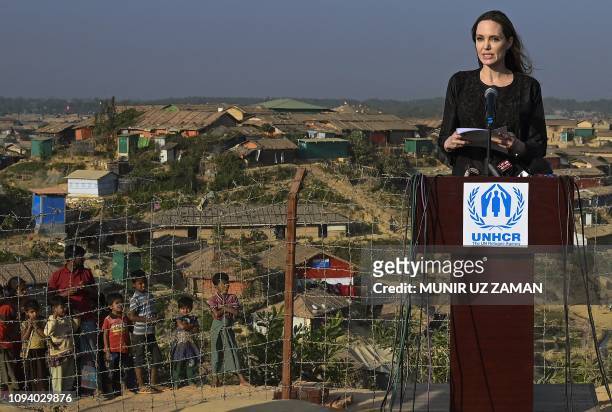 Actress, filmmaker and humanitarian Angelina Jolie, a special envoy for the United Nations High Commissioner for Refugees , addresses a press...