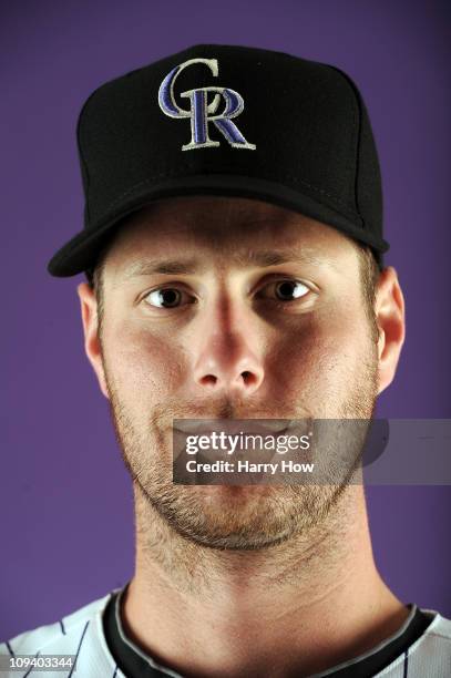 John Maine of the Colorado Rockies poses for a portrait during photo day at the Salt River Fields at Talking Stick on February 24, 2011 in...