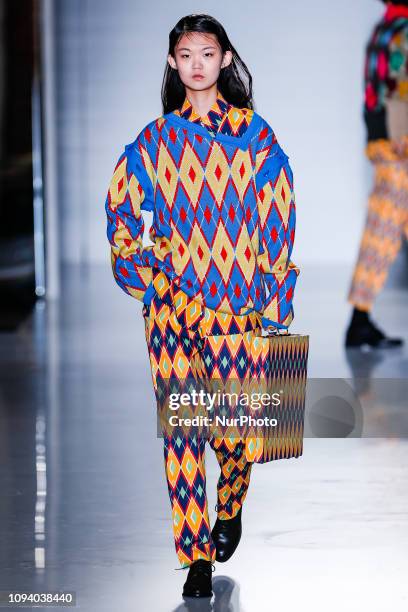 Model walks the runway at Chulaap fashion show during Barcelona 080 Fashion Week February 2019 on February 4th, 2019 in Barcelona, Spain. --