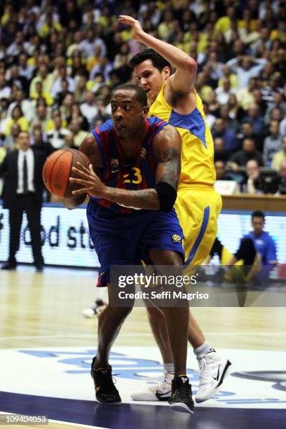 Terence Morris, #23 of Regal FC Barcelona in action during the 2010-2011 Turkish Airlines Euroleague Top 16 Date 5 game between Maccabi Electra Tel...