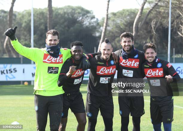 Sebastian Luperto, Marek Hamsik, Amadou Diawara and Simone Verdi during an SSC Napoli Training Session on February 5, 2019 in Naples, Italy.