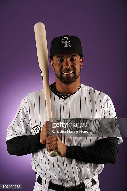 Willy Taveras of the Colorado Rockies poses for a portrait during photo day at the Salt River Fields at Talking Stick on February 24, 2011 in...