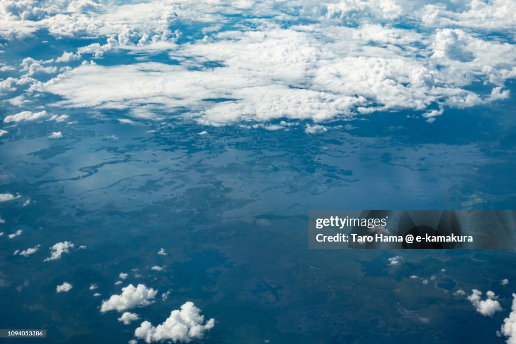 Sentarum Lake National Park in West Kalimantan in the island of Borneo daytime aerial view from airplane