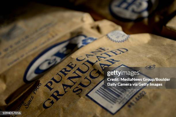 Pallet of pure can granulated sugar is seen, Thursday, Dec. 19 at the Tesouro Distillery in Longmont. A large amount of sugar is need to distill the...