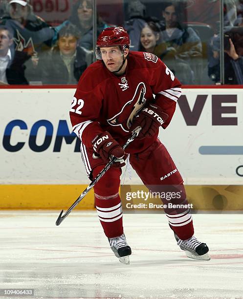 Lee Stempniak of the Phoenix Coyotes skates against the Colorado Avalanche at the Jobing.com Arena on February 7, 2011 in Glendale, Arizona.