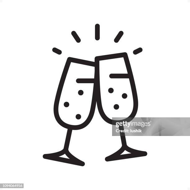 cheers - übersicht-symbol - pixel perfect - champagnerglas stock-grafiken, -clipart, -cartoons und -symbole