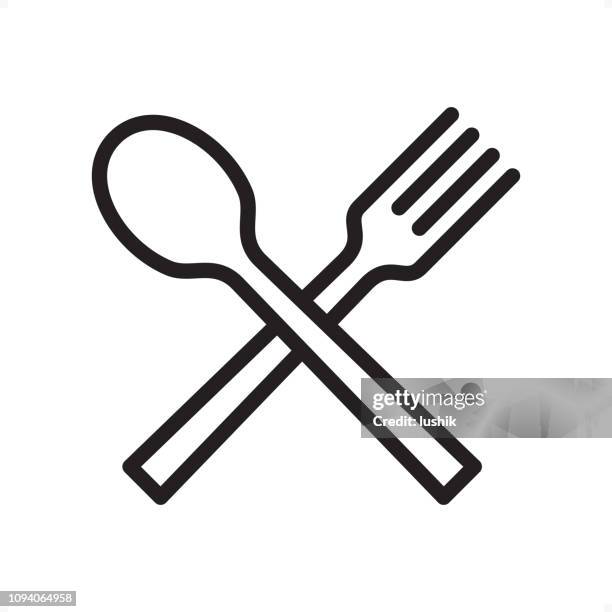 stockillustraties, clipart, cartoons en iconen met lepel en vork - overzicht icon - pixel perfect - fork