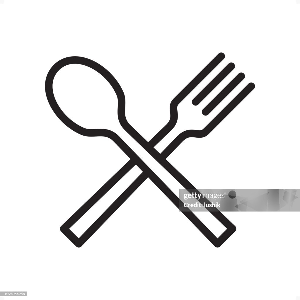 Spoon and Fork - Outline Icon - Pixel Perfect
