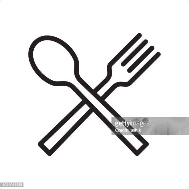 spoon and fork - outline icon - pixel perfect - fork stock illustrations