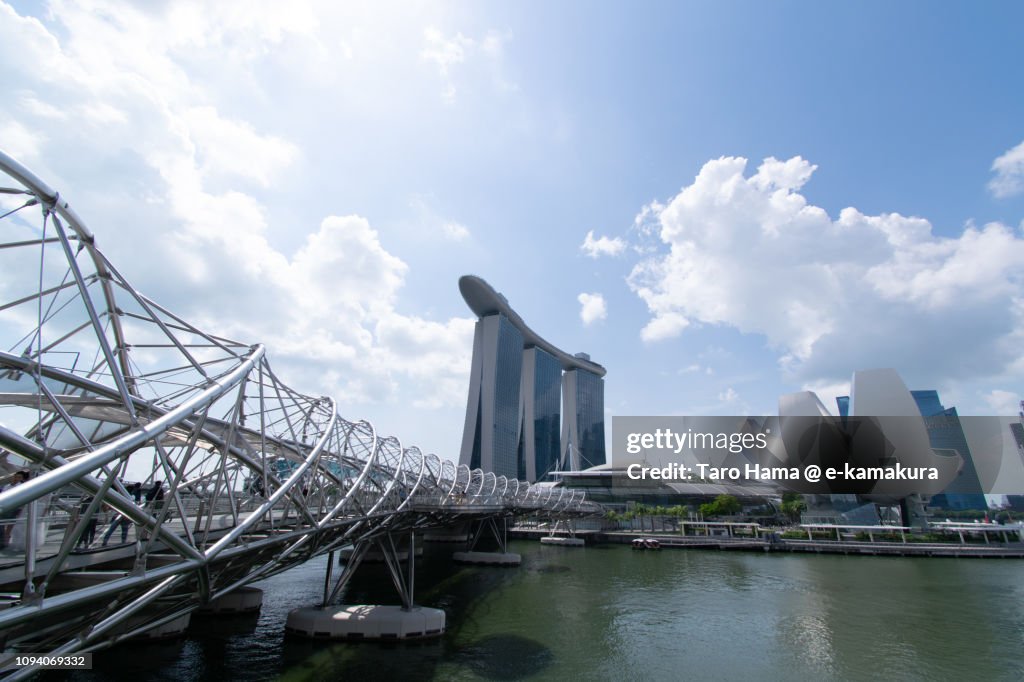 Marina Bay Sands, ArtScience Museum and The Helix Bridge in Singapore