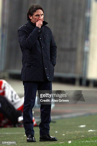 Head coach Bruno Labbadia of Stuttgart reacts during the UEFA Europa League match round of 32 second leg between VfB Stuttgart and Benfica at...