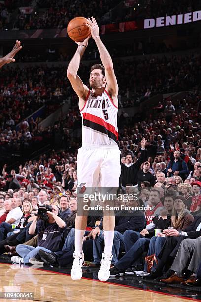 Portland Trail Blazers shooting guard Rudy Fernandez goes for a jump shot during a game against the Los Angeles Lakers on February 23, 2011 at the...