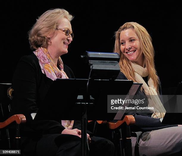 Actors Meryl Streep and Lisa Kudrow attend Vassar College's 150th Anniversary Celebration dress rehearsal at Jazz at Lincoln Center on February 24,...