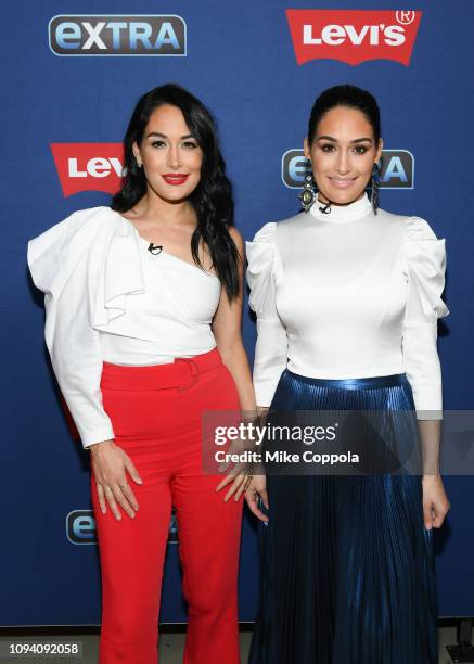 Professional Wrestlers Brie Bella and Nikki Bella visit "Extra" at The Levi's Store Times Square on January 14, 2019 in New York City.