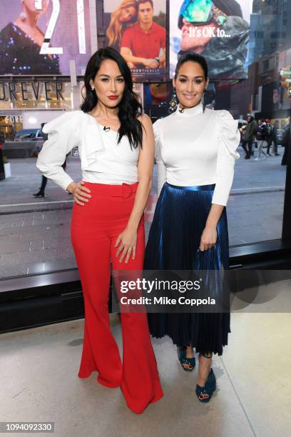 Professional Wrestlers Brie Bella and Nikki Bella visit "Extra" at The Levi's Store Times Square on January 14, 2019 in New York City.