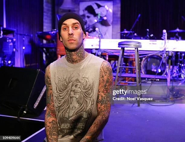 Travis Barker attends his "Give The Drummer Some" press day at Tom Tom Club on February 24, 2011 in Santa Monica, California.