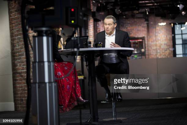 Peter Rawlinson, chief technology officer of Lucid Motors Inc., speaks during a Bloomberg Technology Television interview in San Francisco,...