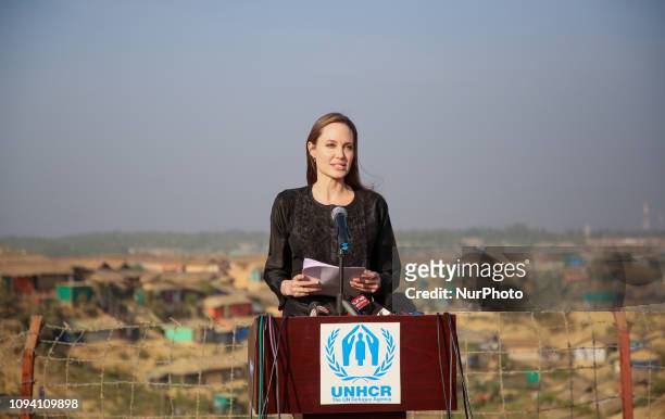 Actress, filmmaker and humanitarian Angelina Jolie, a special envoy for the United Nations High Commissioner for Refugees , addresses a press...