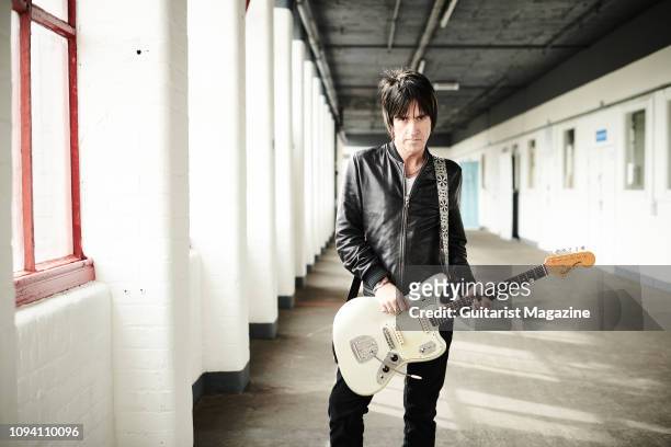 Portrait of English musician Johnny Marr, photographed at his studio in Manchester, England, on April 30, 2018.