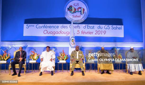 Mauritania's President Mohamed Ould Abdel Aziz, Niger's President Mahamadou Issoufou, Burkina Faso's President Roch Marc Christian Kabore, Chad's...