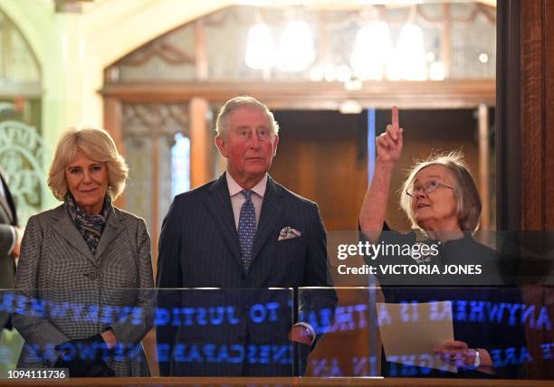 President of the Supreme Court, Baroness Brenda Hale , gestures as she talks with Britain's Prince Charles, Prince of Wales and Britain's Camilla,...