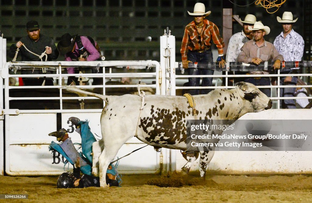 Bull Rider Stomped Chance Stone is stomped on by a bull during the bull riding event ...