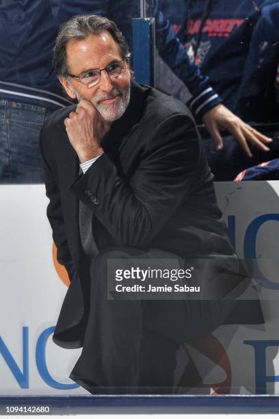 Head Coach John Tortorella of the Columbus Blue Jackets watches his team play against the New York Rangers on January 13, 2019 at Nationwide Arena in...