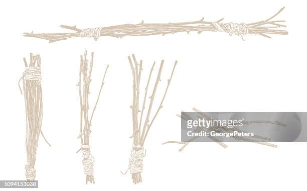 bundles of twigs wrapped with raffia - raffia stock illustrations