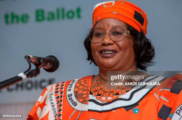 Malawi former President Joyce Banda speaks after she formaly present her candidature statement for the Peoples Party to Malawi Electoral Commission...