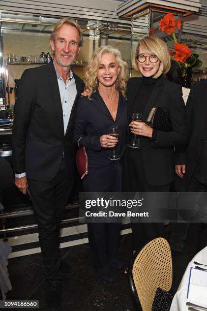 Mike Rutherford, Angie Rutherford and Marianne Swannell attend the launch of John Swannell's photography exhibition at Le Caprice on February 5, 2019...