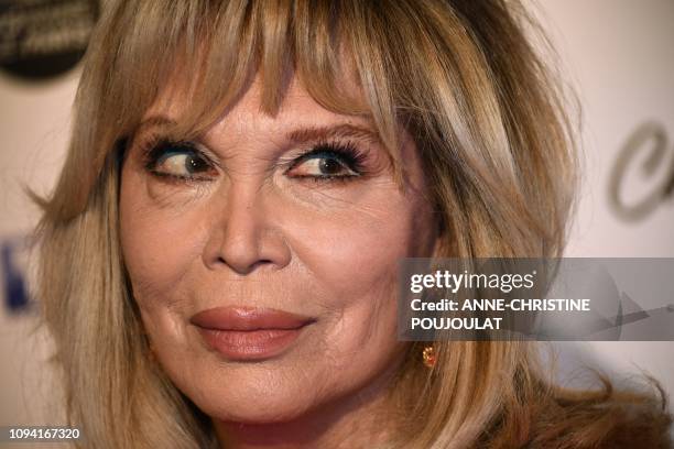 French artist Amanda Lear poses as she arrives for the 26th Film Francais trophies ceremony at the Palais Brongniart in Paris, on February 5, 2019.