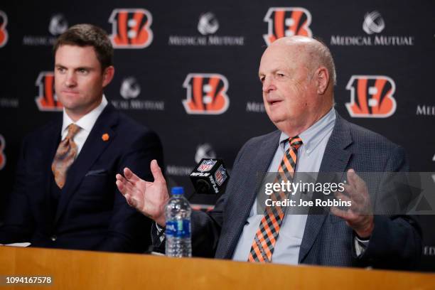 Cincinnati Bengals owner Mike Brown speaks to the media after introducing Zac Taylor as the new head coach at Paul Brown Stadium on February 5, 2019...