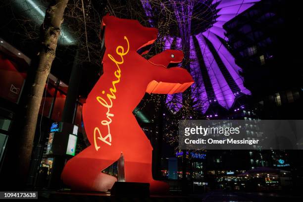 Statue of the Berlinale logo stands outside the Arkaden mall near Potsdamer Platz prior to the 69th Berlinale International Film Festival on February...