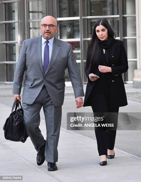 Eduardo Balarezo, attorney for Joaquin 'El Chapo' Guzman and Emma Coronel Aispuro, wife of Guzman exit the US Federal Courthouse on February 5, 2019...