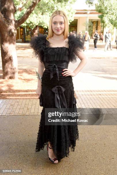 Dakota Fanning attends JNSQ Rose Cru debuts alongside Rodarte FW/19 Runway Show at Huntington Library on February 5, 2019 in Pasadena, California.