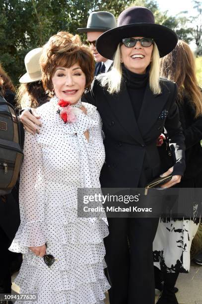 Lynda Resnick and Diane Keaton attend JNSQ Rose Cru debuts alongside Rodarte FW/19 Runway Show at Huntington Library on February 5, 2019 in Pasadena,...